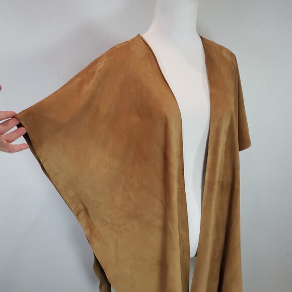 Eskandar Brown Suede Leather Tabard Vest Kimono Open Front Jacket Lagenlook O/S - Picture 6 of 16